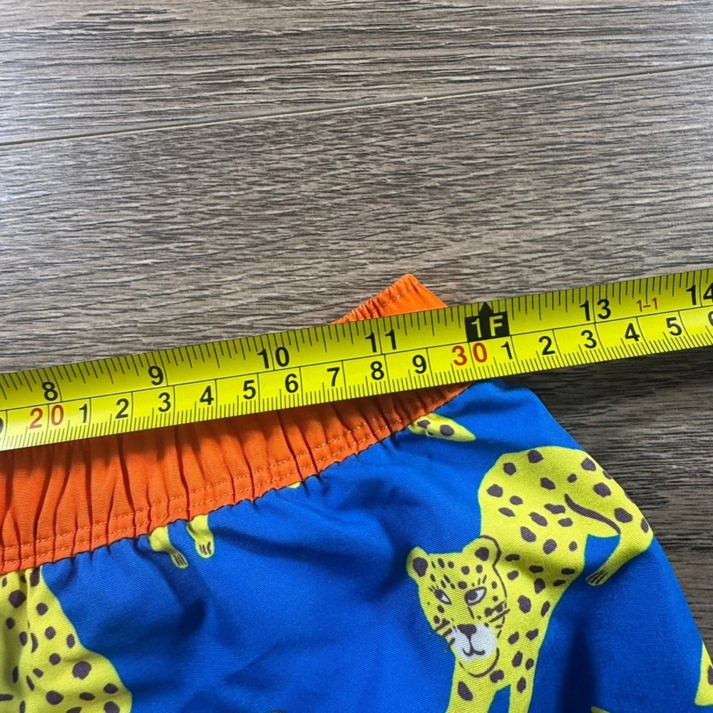 Mini Boden Boys Blue Leopard Print Swim Trunks Shorts Size 9-10Y Mesh Liner